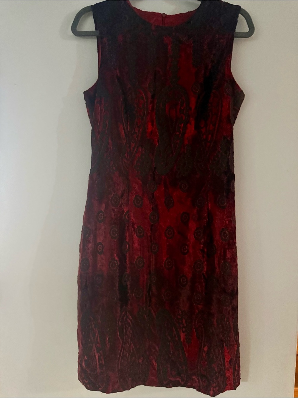 🇨🇦 Vintage Louben Canada Burgundy Velvet Gothic Jacquard Shift Dress Size S/M